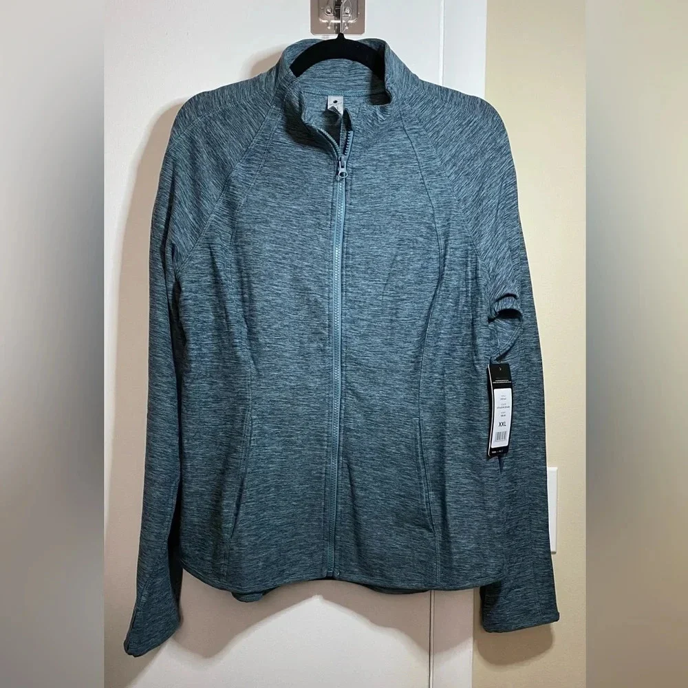 NWT Yogalicious Lux Heather Blue Flared Bottom Zip Up Size XXL